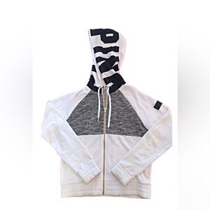 Victoria’s Secret PINK Colorblock Perfect Full Zip Hoodie White Marl Gray SIZE M